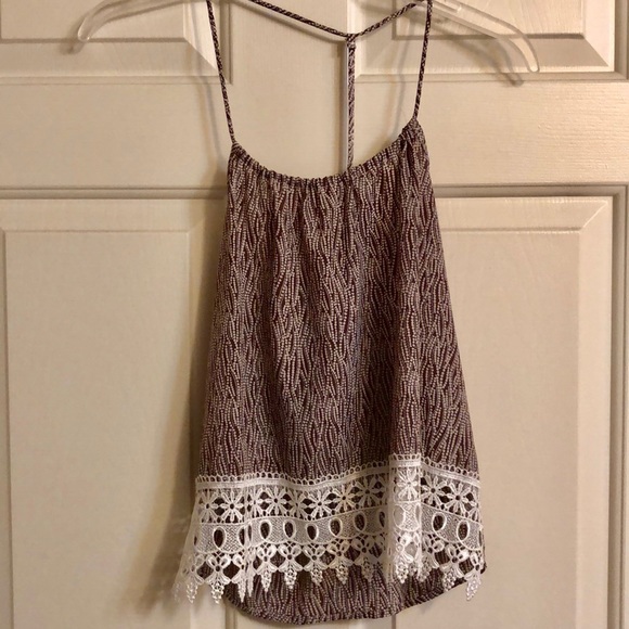 Peppermint Tops - Brown patterned lace tank